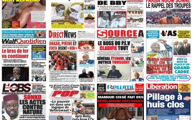 ACTU-KIOSQUE: LES UNES DES QUOTIDIENS : BENOO EN ORDRE DE BATAILLE, FARBA NGOM SAV, SONKO DES ACTES CONTRE NATURE, POLITIQUE, SPORT,…