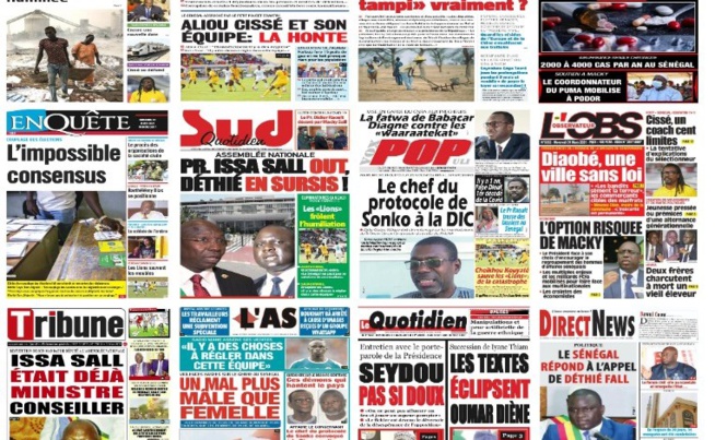 Actu-Kiosque : Les unes des quotidiens : Aliou Cissé 100 limites, Didier Raoul décoré , Issa Sall Out, DÉTHIÉ en sursis,