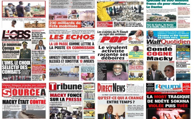 Actu-Kiosque : Les Unes des quotidiens : ” Adji Sarr retire sa plainte après une tête à tête avec Ousmane Sonko en présence Mame Mactar Gueye” , Youssou Ndour met fin à sa carrière musicale après le décès de THIONE SECK, Aliou Cissé Out, Hervé Renard Actu-Kiosque : Les Unes des quotidiens : ” Adji Sarr retire sa plainte après une tête à tête avec Ousmane Sonko en présence Mame Mactar Gueye” , Youssou Ndour met fin à sa carrière musicale après le décès de THIONE SECK, Aliou Cissé Out, Hervé Renard