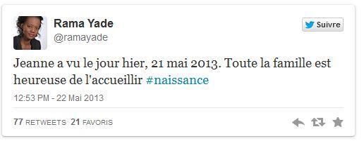 Rama Yade annonce la naissance de sa fille sur Twitter Rama Yade annonce la naissance de sa fille sur Twitter