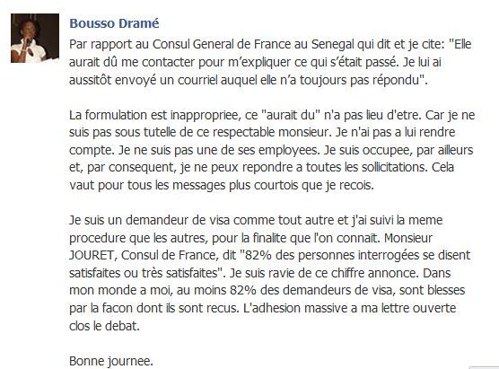 Le Consul Général de France à Dakar Répond à la Résistante Sénégalaise Bousso Dramé