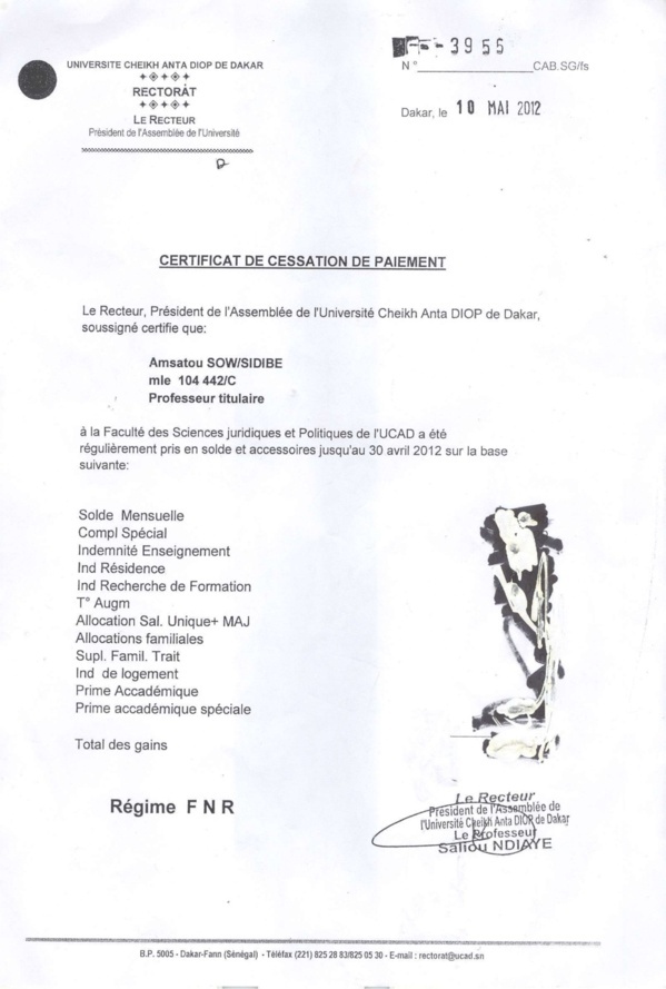 [Documents] Amsatou Sow Sidibé dément avoir été épinglée par le rapport d’audit de la Fonction publique
