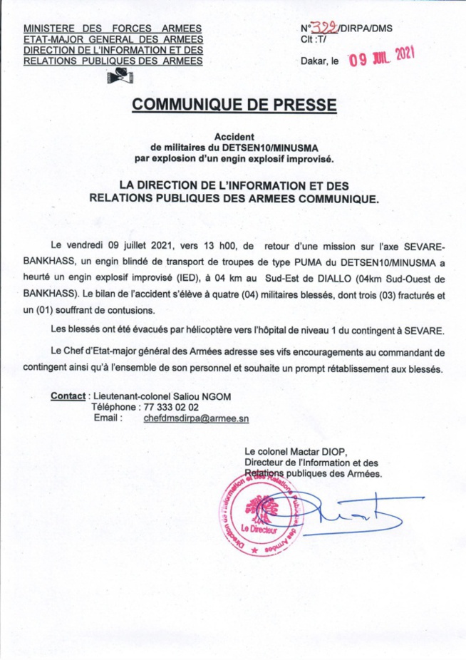 Accident de militaires par l'explosion d'un engin explosif improvisé Accident de militaires par l'explosion d'un engin explosif improvisé