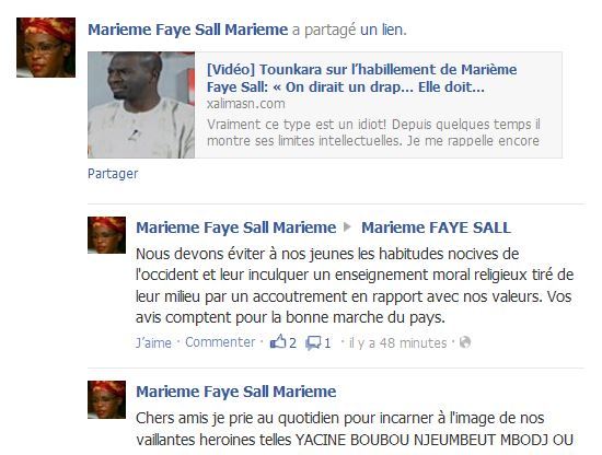 Marieme Faye Sall répond tardivement à Tounkara concernant son habillement Marieme Faye Sall répond tardivement à Tounkara concernant son habillement