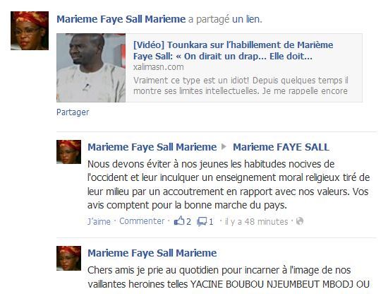 Marieme Faye Sall répond tardivement à Tounkara concernant son habillement