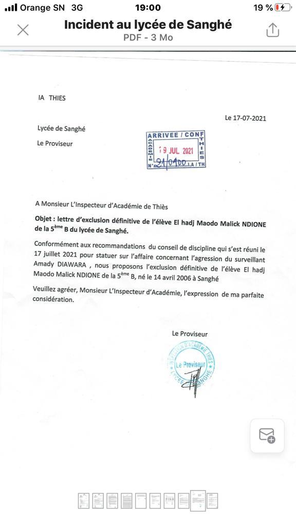 Lycée de Songué: Agression sur un surveillant: L'élève Maodo Malick Ndione exclu Lycée de Songué: Agression sur un surveillant: L'élève Maodo Malick Ndione exclu