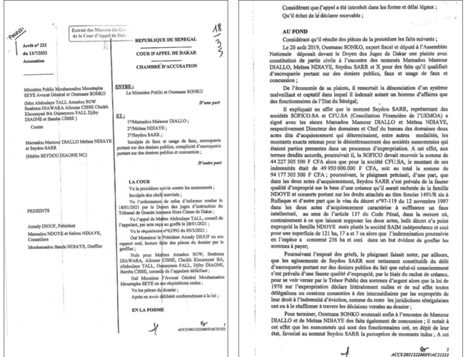 Arrêt Mamour Diallo et consorts: Ousmane Sonko perd la bataille des 94 milliards (document) Arrêt Mamour Diallo et consorts: Ousmane Sonko perd la bataille des 94 milliards (document)