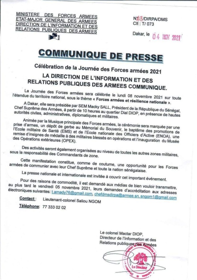 Journée des Forces Armées: Macky Sall présidera la cérémonie lundi prochain Journée des Forces Armées: Macky Sall présidera la cérémonie lundi prochain