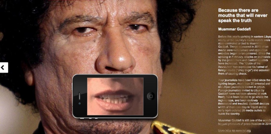 Mort des journalistes au Mali: Les reporters sans frontière utilisent l'image de Khadafi pour mettre en garde les journalistes contre Al-Qaïda Mort des journalistes au Mali: Les reporters sans frontière utilisent l'image de Khadafi pour mettre en garde les journalistes contre Al-Qaïda