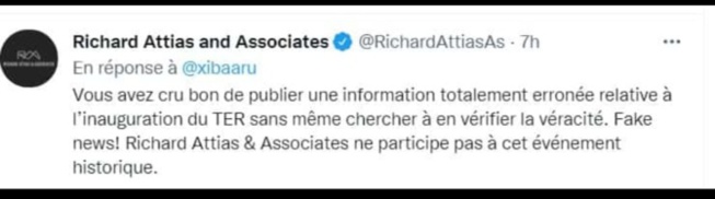 Inauguration du TER: Richard Attias dément l'information de sa participation et... Inauguration du TER: Richard Attias dément l'information de sa participation et...