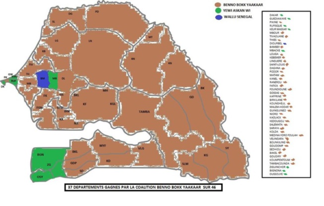 Locales 2022: L'ensemble des résultats des 46 départements du Sénégal Locales 2022: L'ensemble des résultats des 46 départements du Sénégal