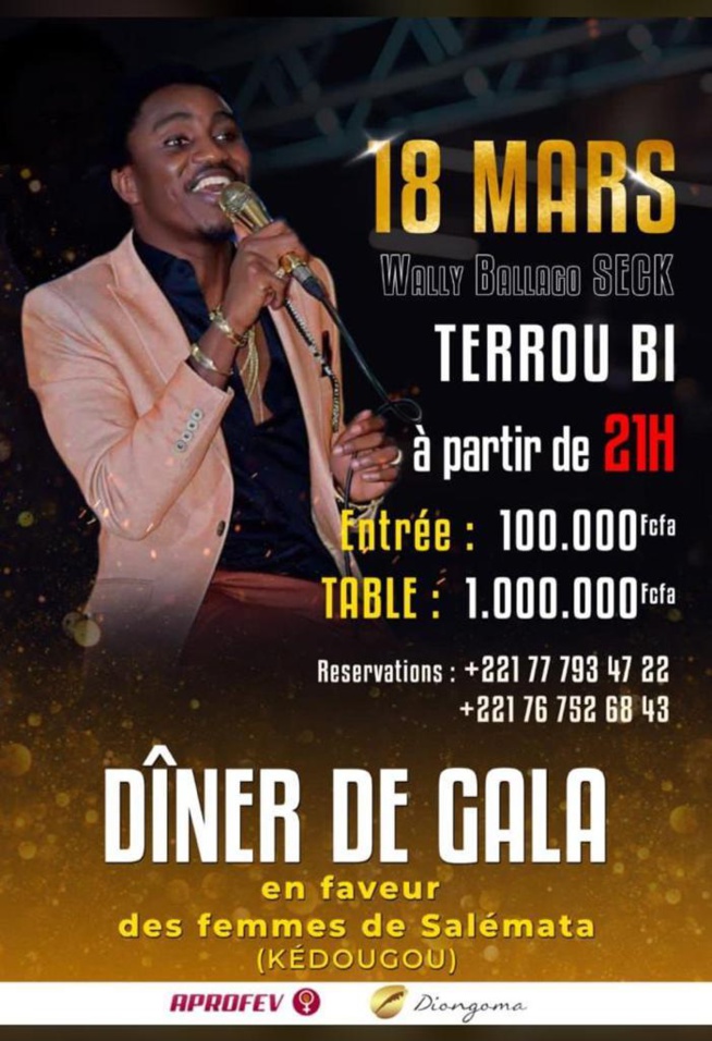 Soirée caritative le 18 Mars avec Wally Seck au Terrou Bi Place réservez vos tables.