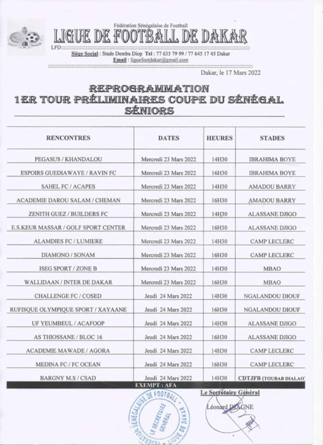 Coupe du Sénégal édition 2022: Son retour programmé mercredi prochain Coupe du Sénégal édition 2022: Son retour programmé mercredi prochain
