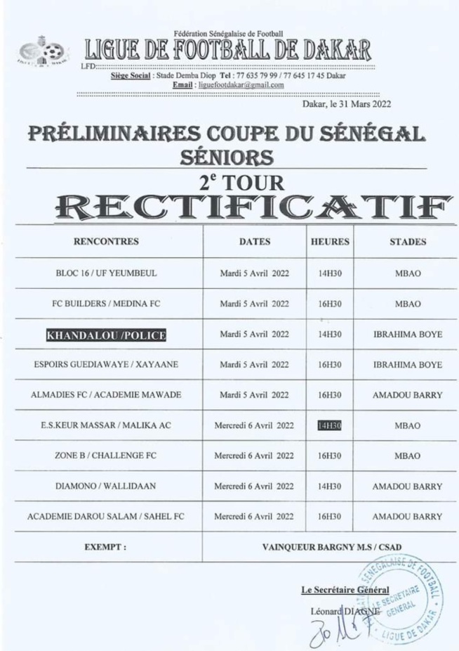 Coupe du Sénégal Seniors: Calendrier des matchs préliminaires Coupe du Sénégal Seniors: Calendrier des matchs préliminaires