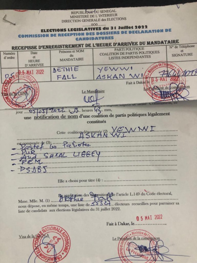 Législatives juillet 2022 : YAW a déposé 55 327 fiches de parrainage, le maximum autorisé, ce jeudi Législatives juillet 2022 : YAW a déposé 55 327 fiches de parrainage, le maximum autorisé, ce jeudi