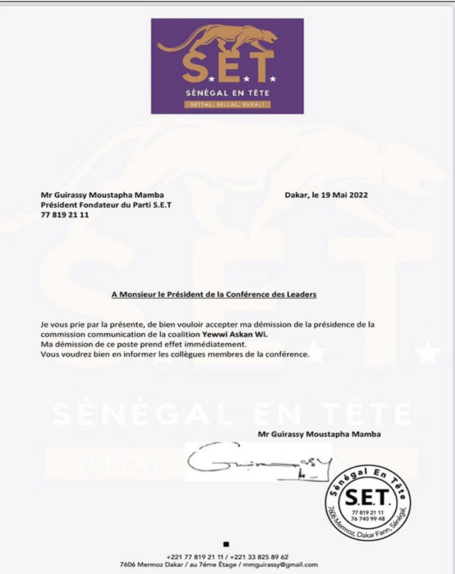 Coalition Yewwi askan Wi : Moustapha Guirassy démissionne de la présidence de la commission de communication Coalition Yewwi askan Wi : Moustapha Guirassy démissionne de la présidence de la commission de communication