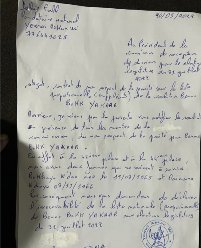 Une nouvelle qui tombe comme une bombe : Constat certifié par la DGE et la CENA, la liste de BBY est irrecevable Une nouvelle qui tombe comme une bombe : Constat certifié par la DGE et la CENA, la liste de BBY est irrecevable