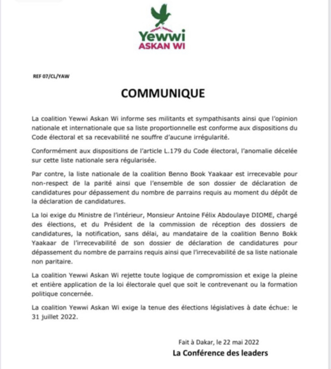 Nouvelle sortie de Yaw: "Notre liste proportionnelle est conforme aux dispositions du code électoral..." Nouvelle sortie de Yaw: "Notre liste proportionnelle est conforme aux dispositions du code électoral..."