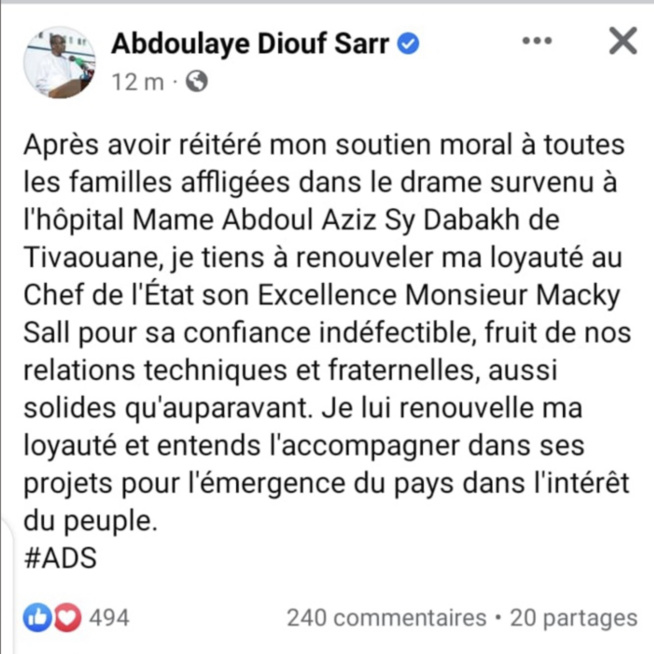 Limogé, Abdoulaye Diouf Sarr se fend d'un tweet et...remercie Macky Sall Limogé, Abdoulaye Diouf Sarr se fend d'un tweet et...remercie Macky Sall