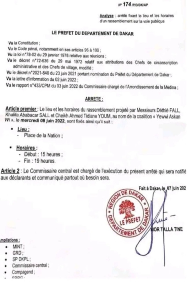 Manifestation pacifique : Le Préfet donne mandat à YAW Manifestation pacifique : Le Préfet donne mandat à YAW