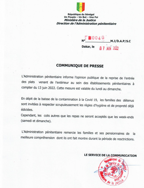 Administration pénitentiaire: malgré la reprise des repas, les règles d'hygiène édictées sont à respecter pour les visiteurs Administration pénitentiaire: malgré la reprise des repas, les règles d'hygiène édictées sont à respecter pour les visiteurs