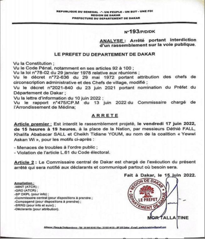 Manifestation du 17 juin : pour menaces de trouble à l’ordre public, le préfet dit « niet ! » Manifestation du 17 juin : pour menaces de trouble à l’ordre public, le préfet dit « niet ! »