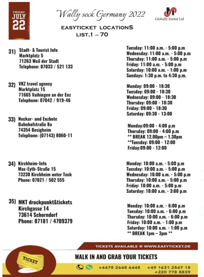 Wally Seck à Stuttgart ce 22 juillet au PORCHE ARENA . Voici les points de ventes des tickets pensez déjà à acheter vos billets