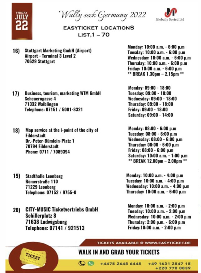 Wally Seck à Stuttgart ce 22 juillet au PORCHE ARENA . Voici les points de ventes des tickets pensez déjà à acheter vos billets