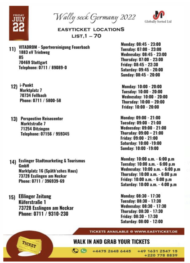 Wally Seck à Stuttgart ce 22 juillet au PORCHE ARENA . Voici les points de ventes des tickets pensez déjà à acheter vos billets