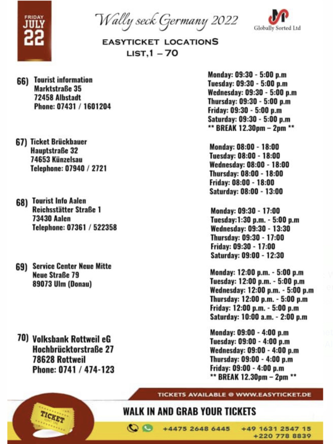 Wally Seck à Stuttgart ce 22 juillet au PORCHE ARENA . Voici les points de ventes des tickets pensez déjà à acheter vos billets