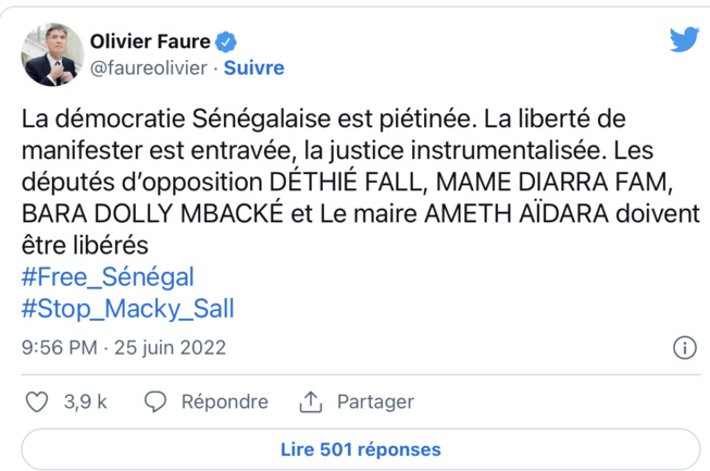 Olivier Faure, député socialiste : « La démocratie Sénégalaise est piétinée… » Olivier Faure, député socialiste : « La démocratie Sénégalaise est piétinée… »