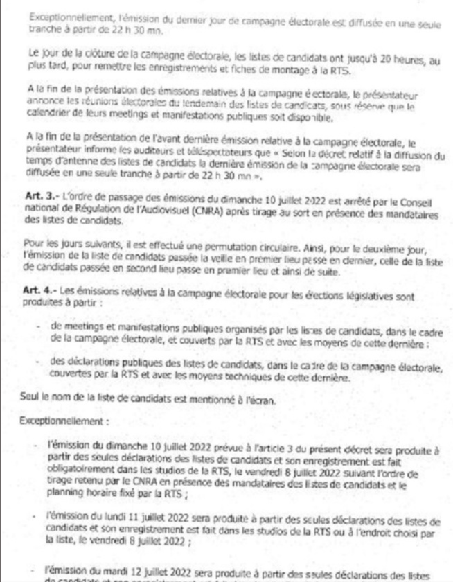 Elections législatives de 31 juillet 2022 : Le Décret portant sur le temps d'antenne imparti aux candidats Elections législatives de 31 juillet 2022 : Le Décret portant sur le temps d'antenne imparti aux candidats