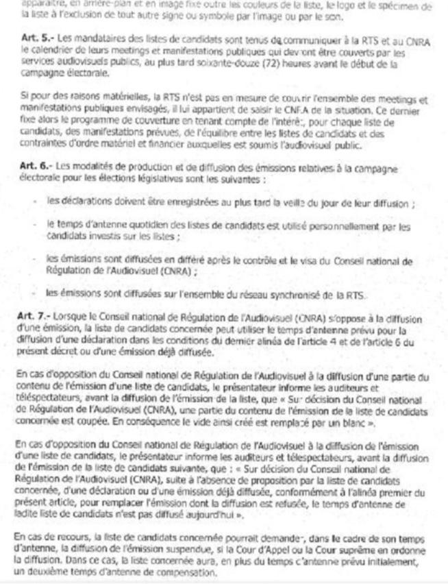 Elections législatives de 31 juillet 2022 : Le Décret portant sur le temps d'antenne imparti aux candidats