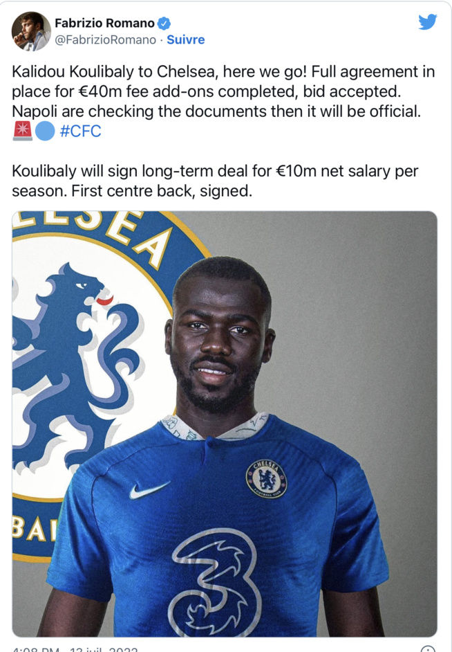MERCATO: KOULIBALY À CHELSEA, TRANSFERT IMMINENT