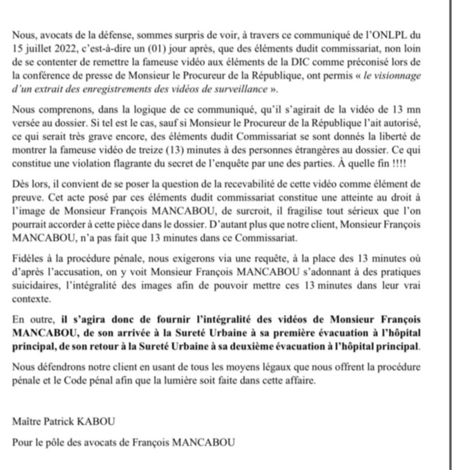 Décès de François Mancabou - Visionnage de la vidéo de 13 mn : les avocats à la défense décèlent des manquements graves… Décès de François Mancabou - Visionnage de la vidéo de 13 mn : les avocats à la défense décèlent des manquements graves…