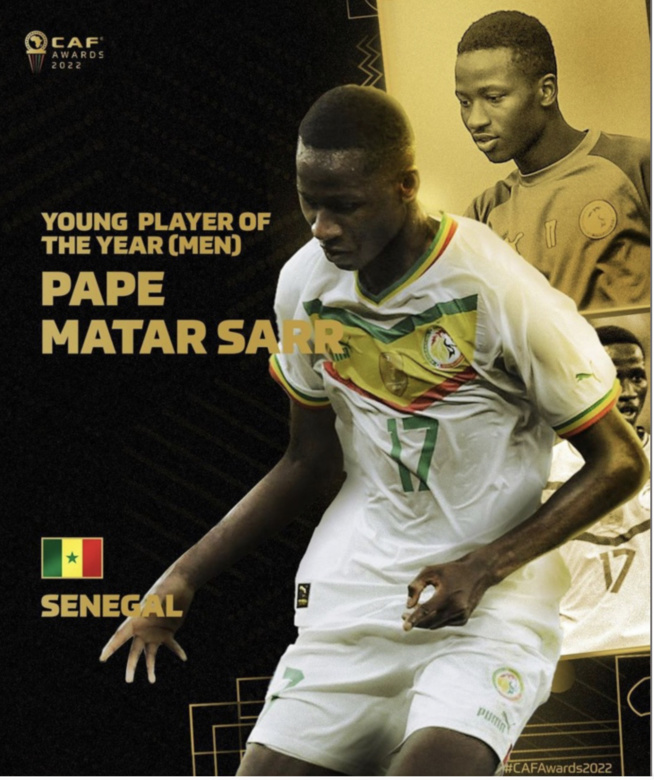 Pape Matar Sarr remporte le trophée du meilleur jeune de l’année ! #CAFAwards2022 Pape Matar Sarr remporte le trophée du meilleur jeune de l’année ! #CAFAwards2022