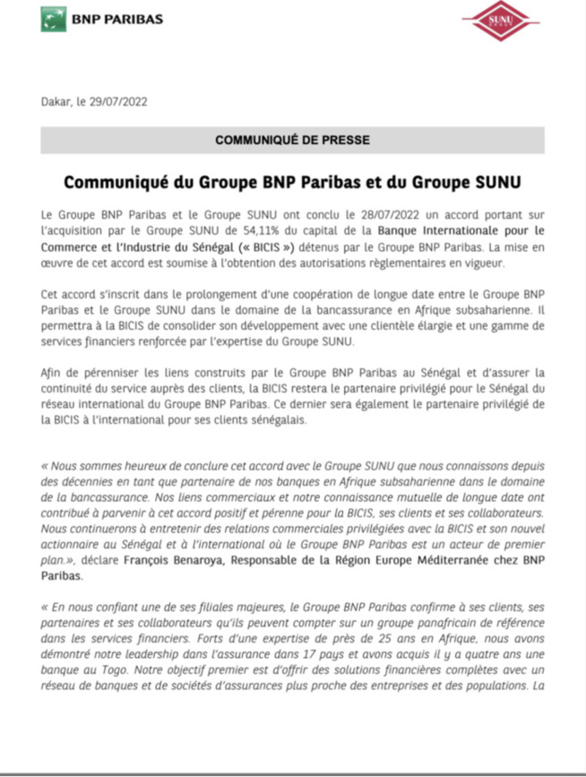 Avec 54,11% du capital et actionnaire majoritaire : Pathé Dione s'offre la BICIS
