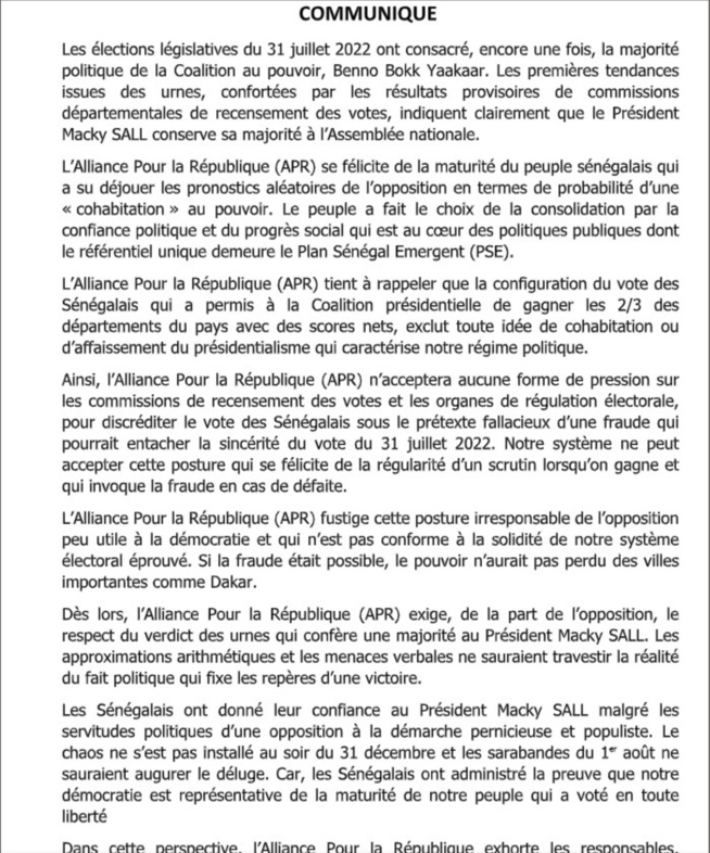 Seydou Guèye, BBY : "Si la fraude était possible, le pouvoir n’aurait pas perdu des villes importantes comme Dakar Seydou Guèye, BBY : "Si la fraude était possible, le pouvoir n’aurait pas perdu des villes importantes comme Dakar