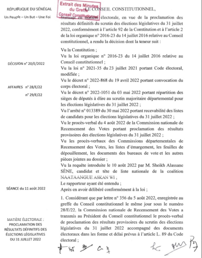 Législatives 2022 : En intégralité, la décision du Conseil constitutionnel, qui rejette... Législatives 2022 : En intégralité, la décision du Conseil constitutionnel, qui rejette...