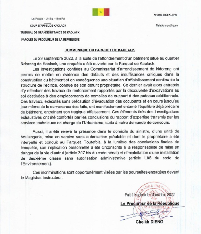 Effondrement d’un bâtiment au quartier Ndorong de Kaolack : Ces surprenantes découvertes après enquête… Effondrement d’un bâtiment au quartier Ndorong de Kaolack : Ces surprenantes découvertes après enquête…