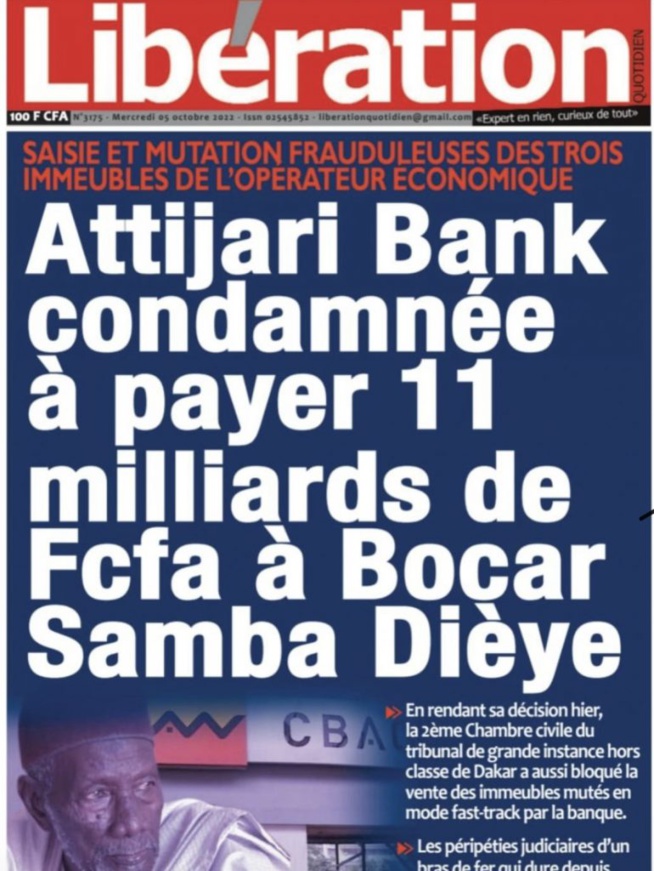 AttijariWafa Bank condamnée à payer 11 milliards à Bocar Samba Dièye AttijariWafa Bank condamnée à payer 11 milliards à Bocar Samba Dièye