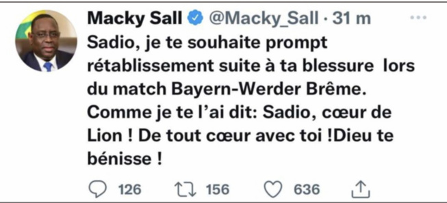 Forfait pour le Mondial : Macky Sall souhaite prompt rétablissement à Sadio Mané Forfait pour le Mondial : Macky Sall souhaite prompt rétablissement à Sadio Mané