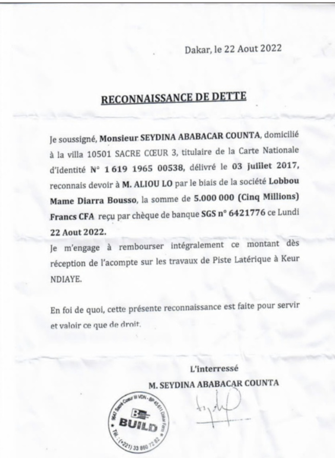 Construction de la piste latéritique, tronçon "Kelle Guèye - Keur Ndiaye Sam" : La société "Build" rétablit la vérité !