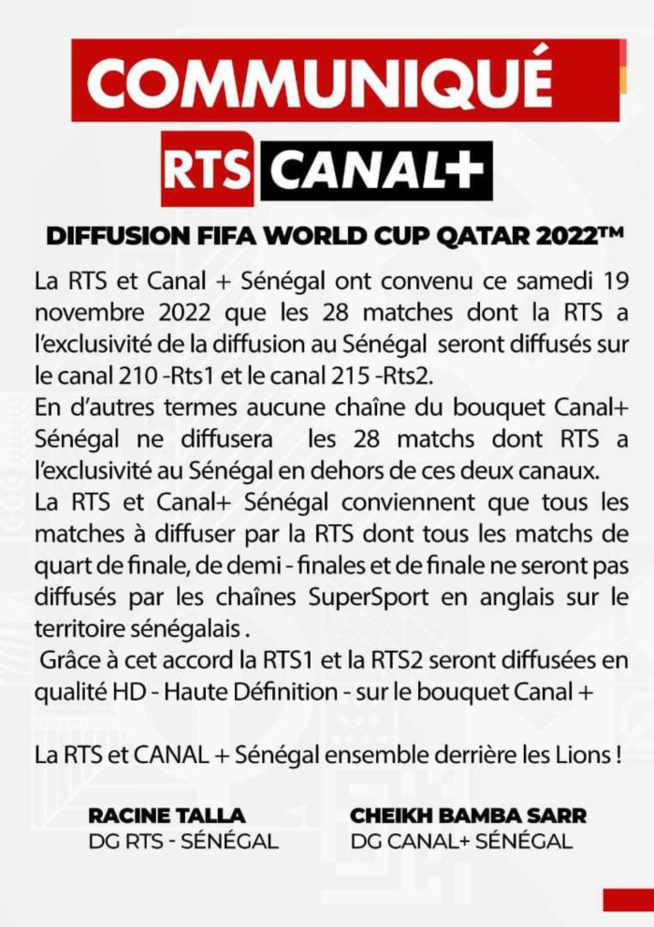 Coupe du Monde: Cheikh Bamba Sarr et Racine Talla trouvent solution pour les abonnes de Canal + Coupe du Monde: Cheikh Bamba Sarr et Racine Talla trouvent solution pour les abonnes de Canal +
