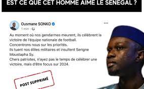 Victoire décriée des Lions: Un tweet (supprimé) de Ousmane Sonko pourrait en cacher un autre Victoire décriée des Lions: Un tweet (supprimé) de Ousmane Sonko pourrait en cacher un autre