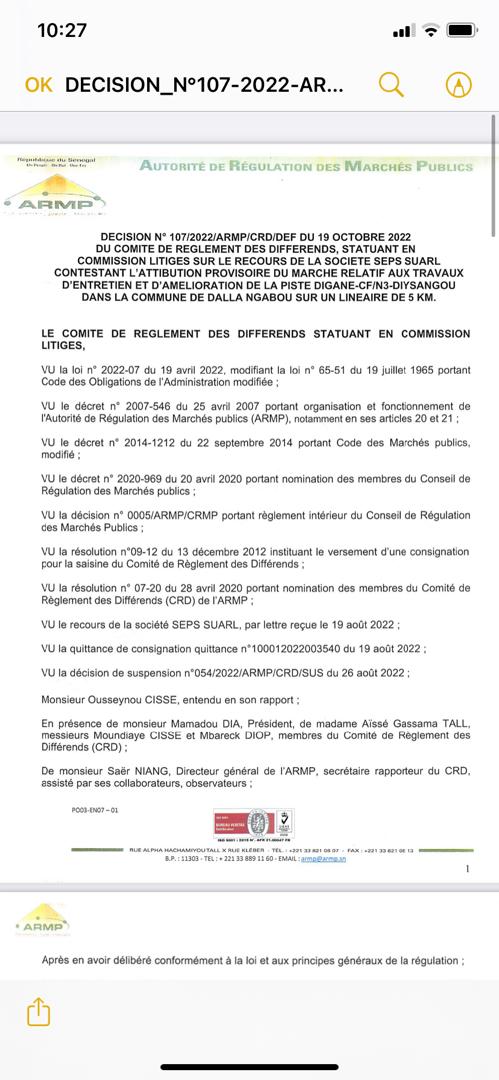 Travaux d'entretien et d'amélioration de la piste Digane/Dysangou : L'ARMP ordonne la suspension de la procédure de passation du marché Travaux d'entretien et d'amélioration de la piste Digane/Dysangou : L'ARMP ordonne la suspension de la procédure de passation du marché