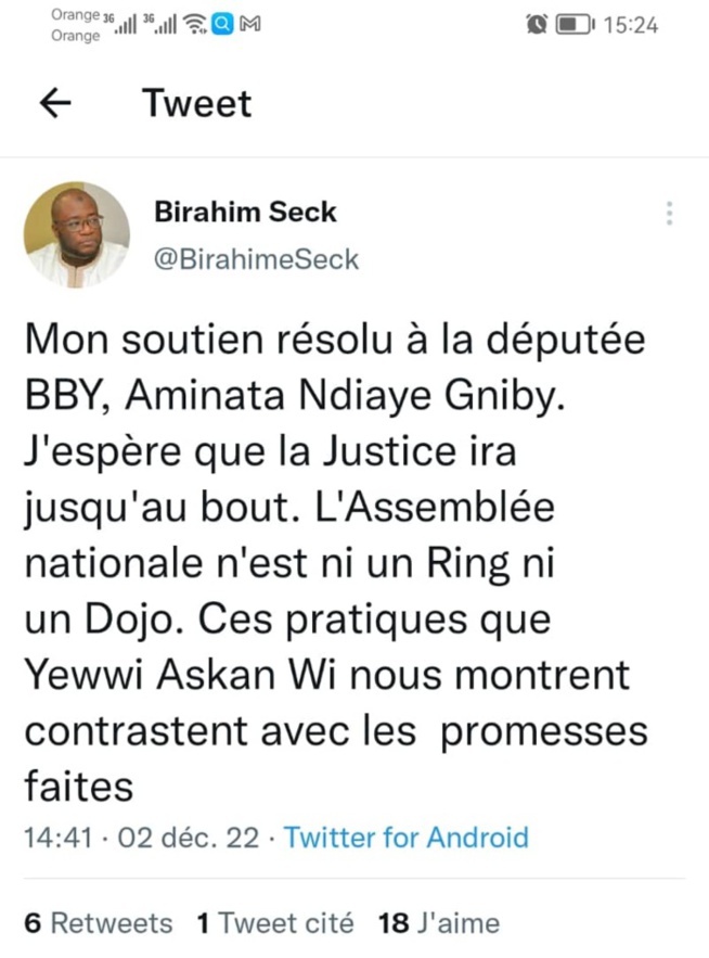 Agression de Amy Ndiaye par deux députés de YAW: Birahim Seck déçu des "promesses non tenues" Agression de Amy Ndiaye par deux députés de YAW: Birahim Seck déçu des "promesses non tenues"