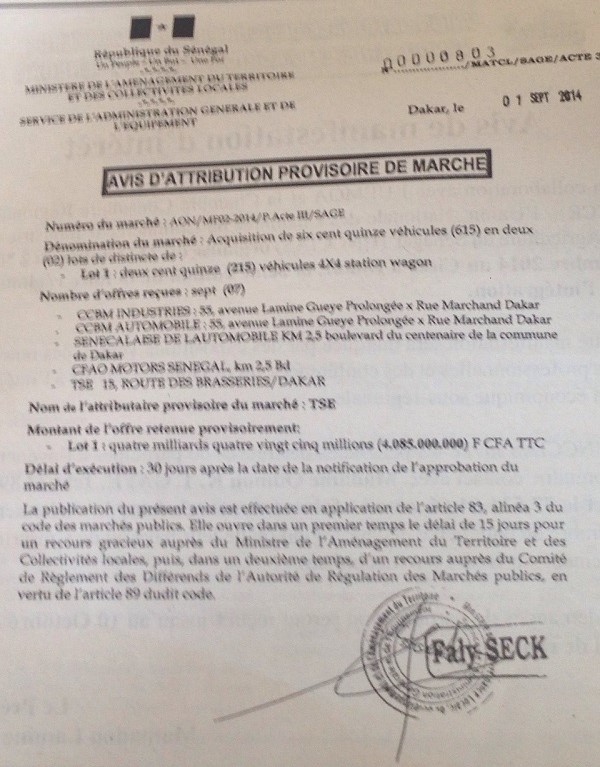 La TSE de Cheikh Amar gagne encore la confiance de l'ARMP sur un lot de 215 véhicules 4x4 Wagon La TSE de Cheikh Amar gagne encore la confiance de l'ARMP sur un lot de 215 véhicules 4x4 Wagon