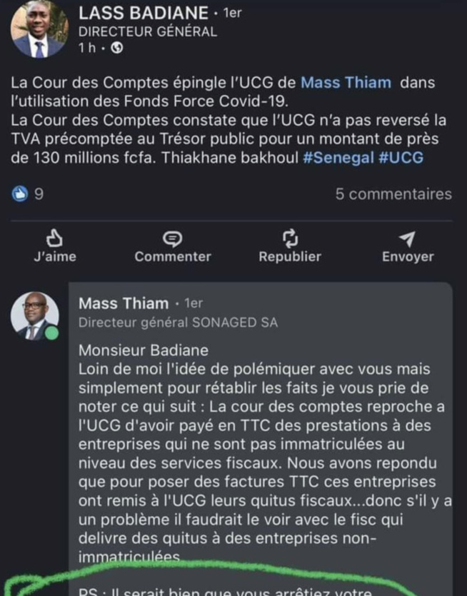 Mass Thiam à Lass Badiane: “Il serait bien que vous arrêtiez votre acharnement envers l’Ucg” Mass Thiam à Lass Badiane: “Il serait bien que vous arrêtiez votre acharnement envers l’Ucg”