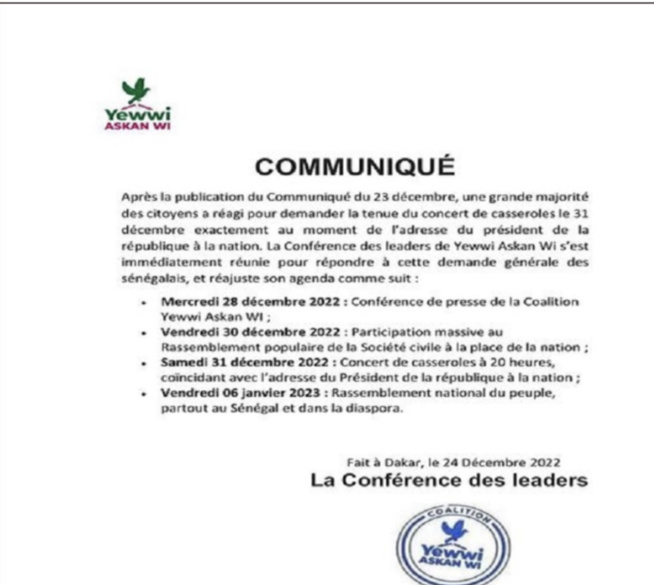 « Discours à la nation » : Yewwi Askan Wi annonce un concert de casseroles et décline un plan d’actions